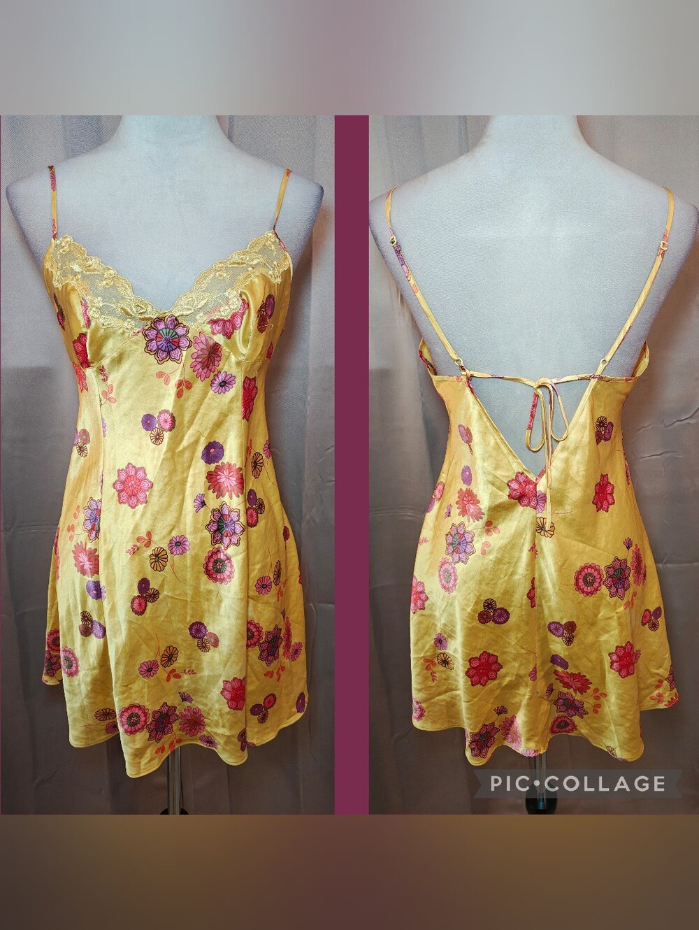 🌼Archival 2001 Victoria’s Secret Satin Floral Low Back Lingerie Slip Dress🌼